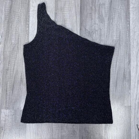 Y2K Black Glitter One Shoulder Ring Strap Tank Top Going Out Club Party - Picture 4 of 6